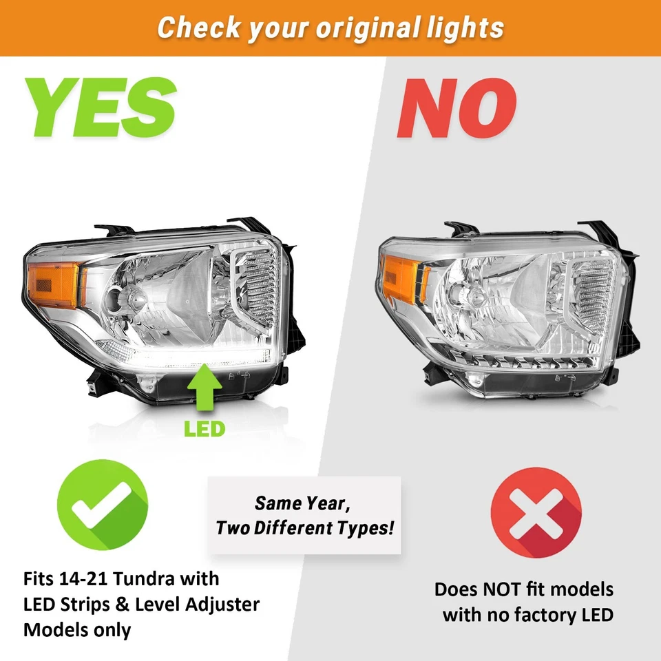 WEELMOTO Black Headlights For 2014-2021 Toyota Tundra LED DRL Pair Left + Right - Image 2 of 4