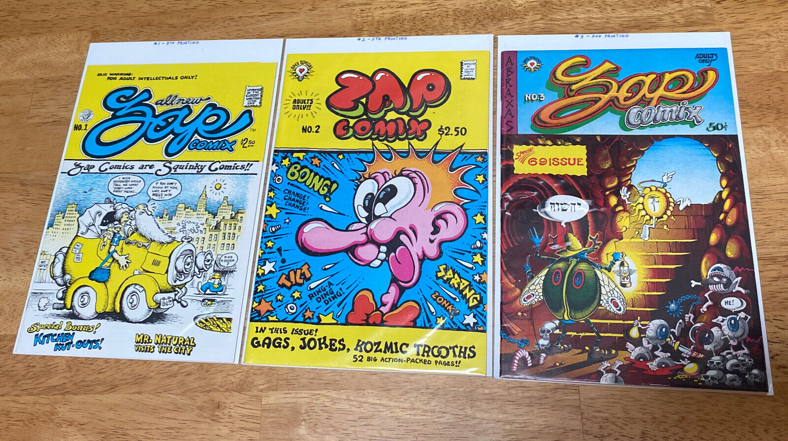 Vintage Comic Book Lot ZAP Comix No. 1-3 Last Gasp 69 Issue Adult Mature Jokes