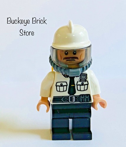 NEW Lego Minifigure SECURITY GUARD with FIRE HELMET & Tank - Town Police Minifig - Picture 2 of 3