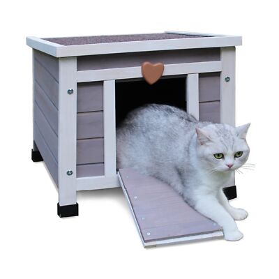 Deblue Weatherproof Cat House for Outdoor Cats, Wooden Small Pet House Outsid...