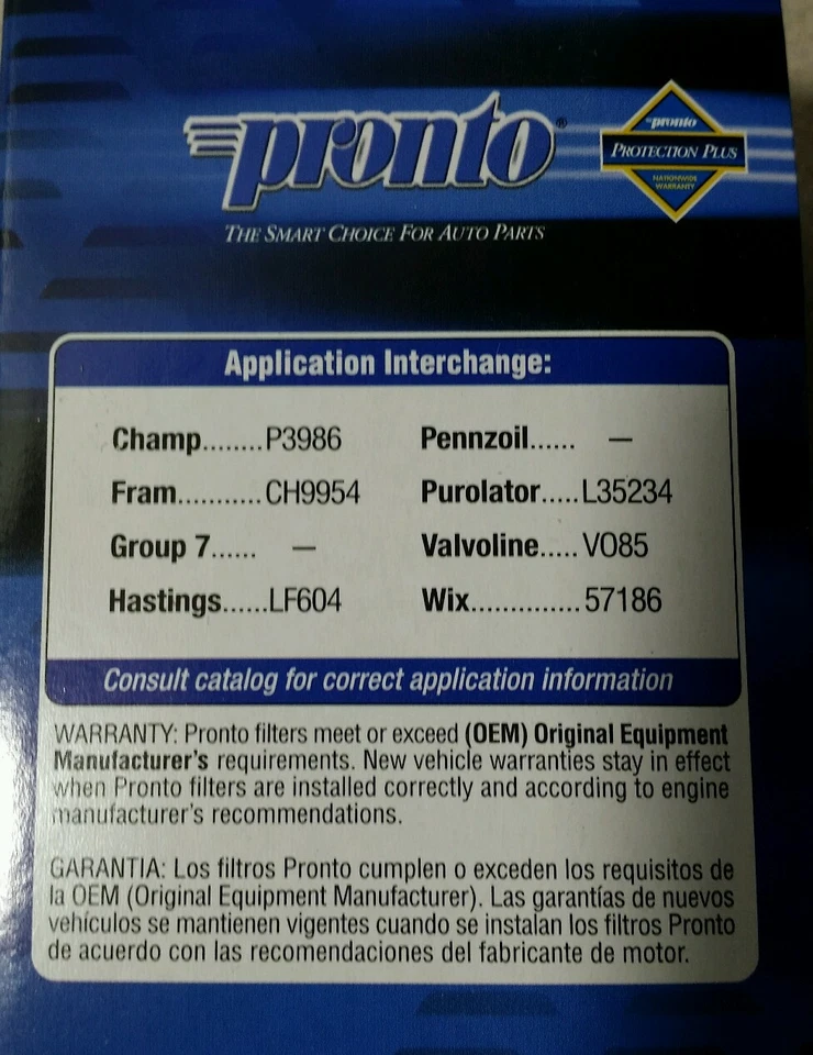 Новый масляный фильтр двигателя Pronto PO5234 — подходит для автомобилей, перечисленных на диаграмме ниже - Изображение 3 из 4