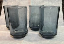 Set of 4 Vintage Blue Bolero Libbey Juice Glasses Retro Glass 3.5”