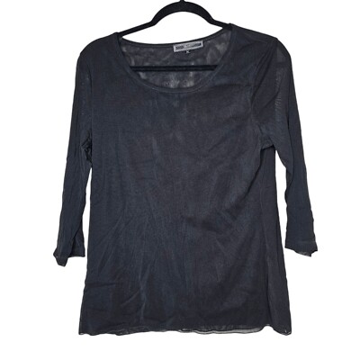 Size Medium Black 3/4 Sleeve Mesh Sheer Top Layering WhimsiGoth Y2K Grunge