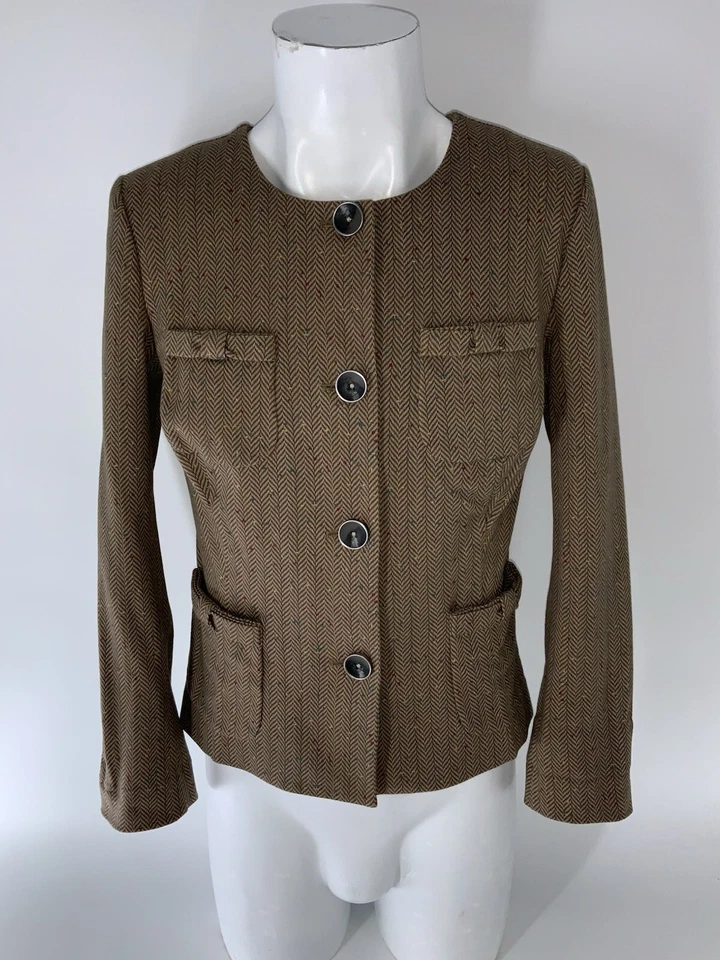 Chaqueta Blazer Cabi Penny Para Mujer’s M Marrón Espiga Mancha Bolsillos Nueva con Etiquetas YGI O5-7 Foto 2 de 4