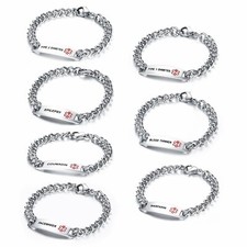 Stainless Steel Medical Logo Alert ID Tag Bracelet Cuff Bangle Unisex Jewelry