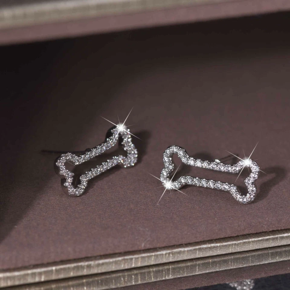 18k white gold made with SWAROVSKI crystal cute cartoon dog bone stud earrings - Image 4 of 4