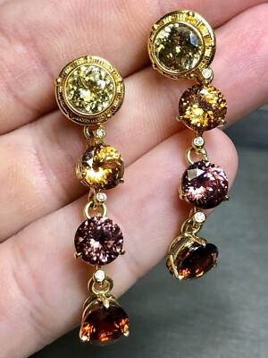 Estate ZAFFIRO 18K 22K Gold Diamond Multicolored Zircon Drop Earrings 22cttw