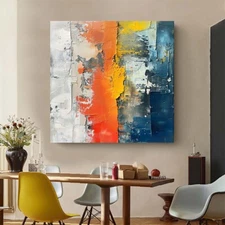 Hand Painted Abstract Painting Texture Acrylic Modern red Art Oil Painting blue