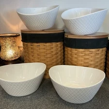(4) Over and Back Lattice White What a Dish Serving Bowls 8” X 3.5” Tall