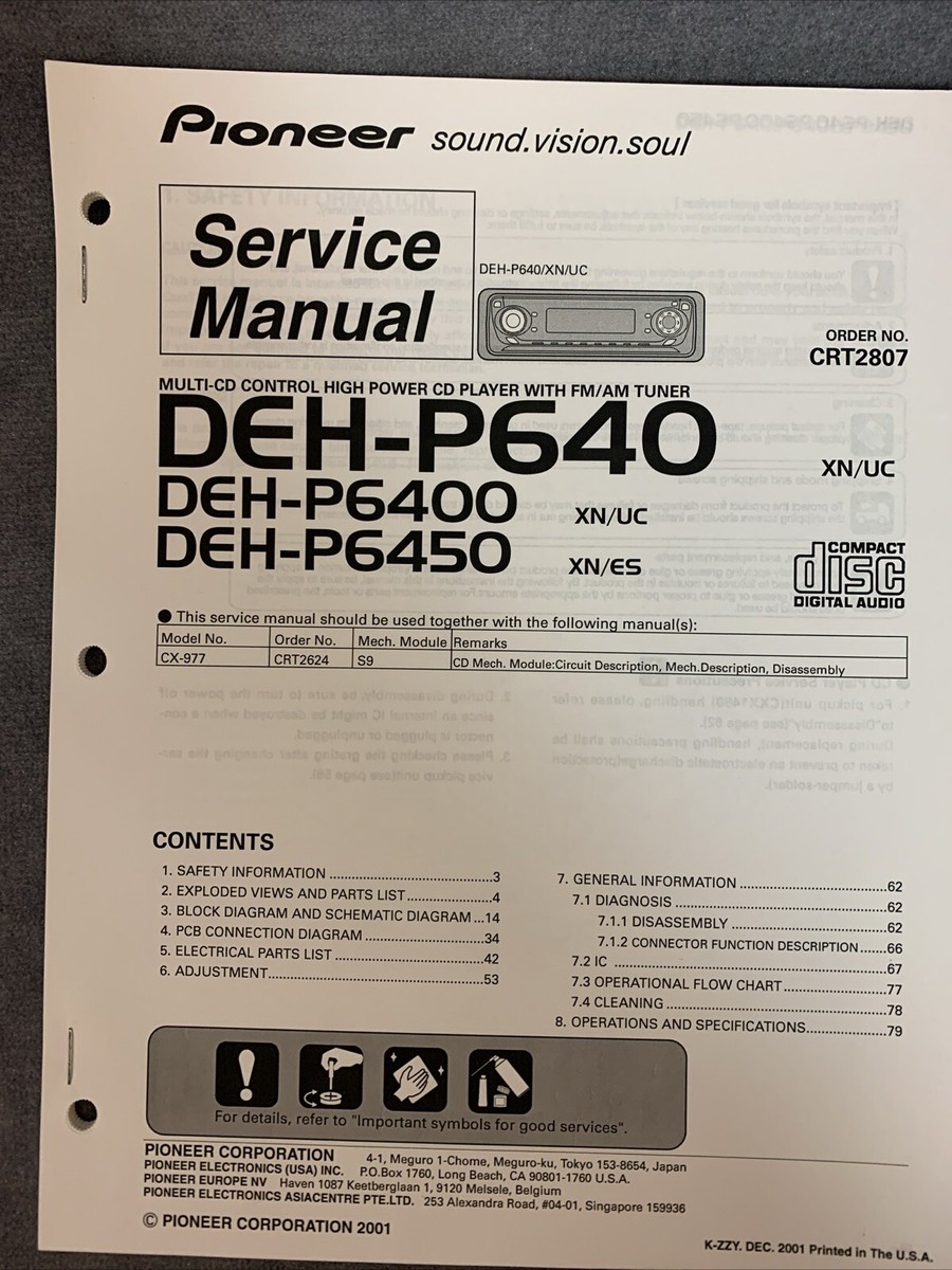 Pioneer DEH-P640 ,DEH-P6400, DEH-P6450MP Service Manual [Original