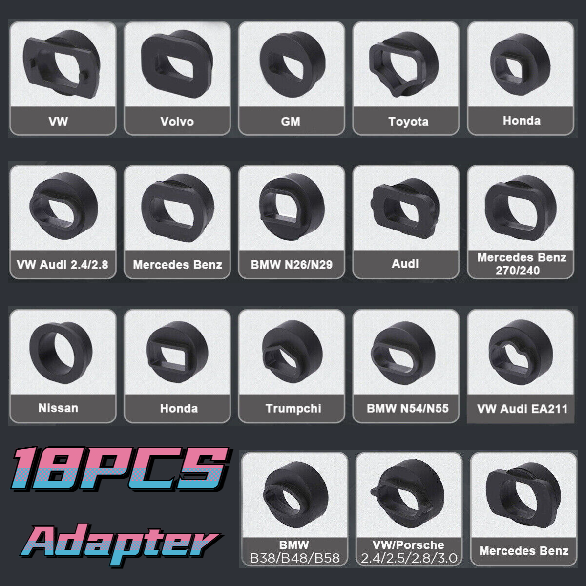 18pc Intake Valve Carbon Cleaner Walnut Blaster Adapter Fit for VW Audi