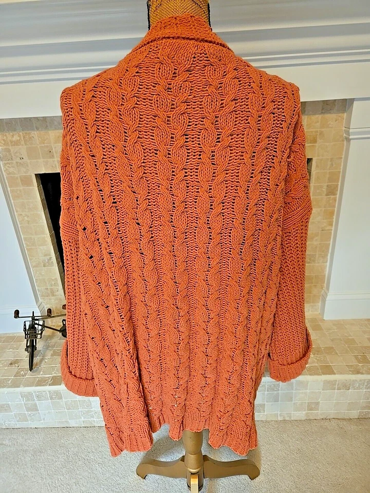 UMGEE 毛衣女式 1XL/2XL 开衫钩针编织开口橙色波西米亚上衣 — 第 2/4 张图片