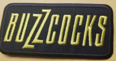 Embroidered Buzzcocks Patch approx 1.75 x 3.75'' gold/yellow