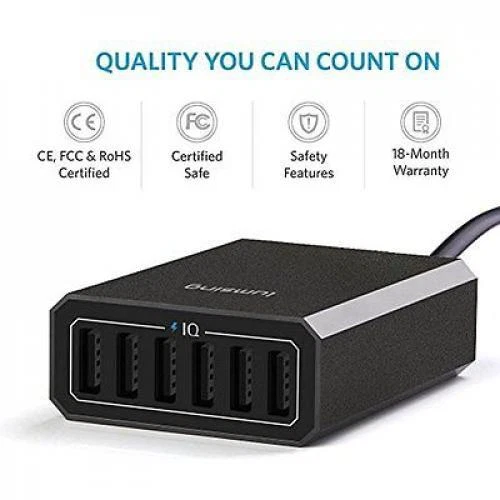 6 Port Desktop Charger 60W Multi USB Station Travel Hub 2 Fast Charging Cables - Image 2 of 4