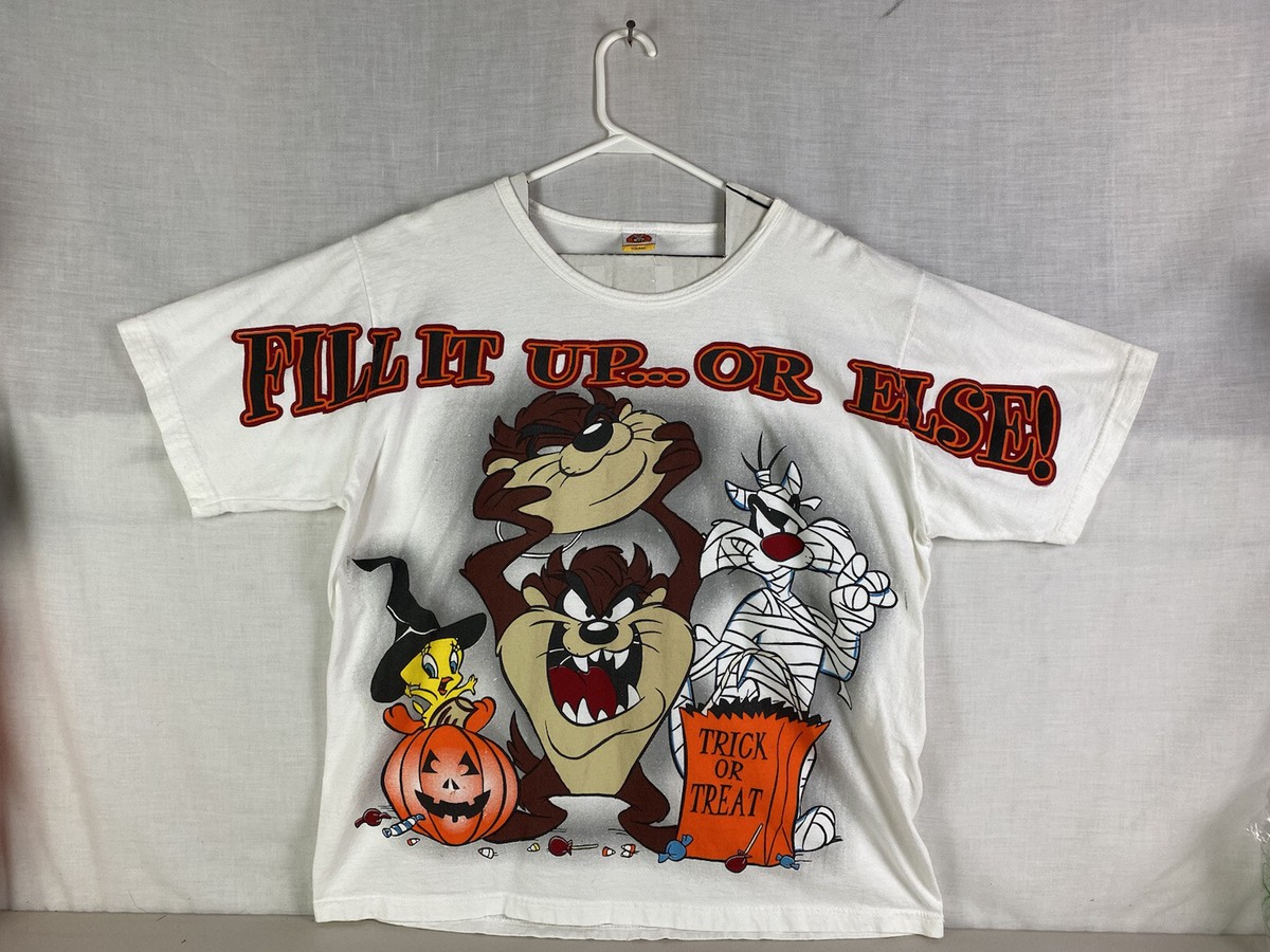 VTG Looney Tunes T-Shirt White 90s Halloween Trick or Treat All 