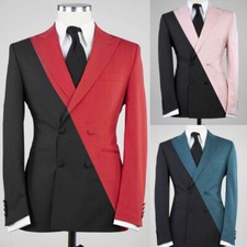 Patchwork Wedding Men's Suits Double Breasted Jacket Peak Lapel Business Tuxedo