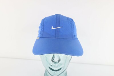 Vtg Nike Distressed Travis Scott Mini Swoosh Elastic Pull 4 Panel Hat Blue S/M