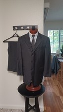Hickey Freeman 2 Pc Suit 42R Madison Loro Piana Tasmanian 120s Grey Striped