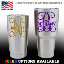 Monogram Split Vine Initial Name Decal Sticker for YETI Tumbler Cup Mug Window 2