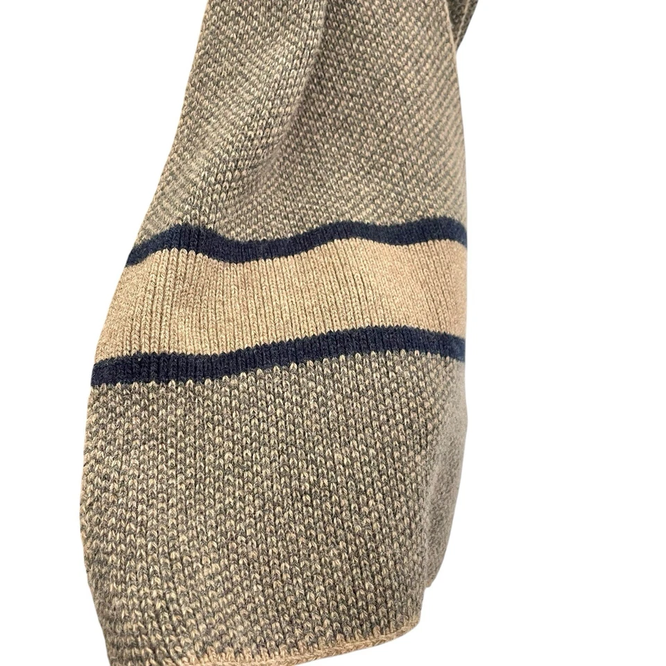 Grant Thomas 100% Lambswool Wool Stripe Scarf Neutral Brown Tan Blue - Image 3 of 4