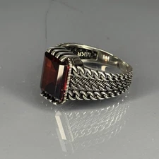 Handmade 925 Sterling Silver Ruby Men's Ring - Chain Turkish Design,Red Stone