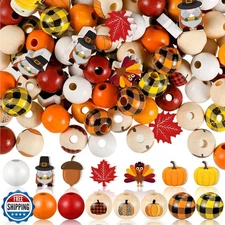 FairySandy 200 Pieces Fall Wooden Beads Pumpkin Turkey Maple Leaf Buffalo Pla