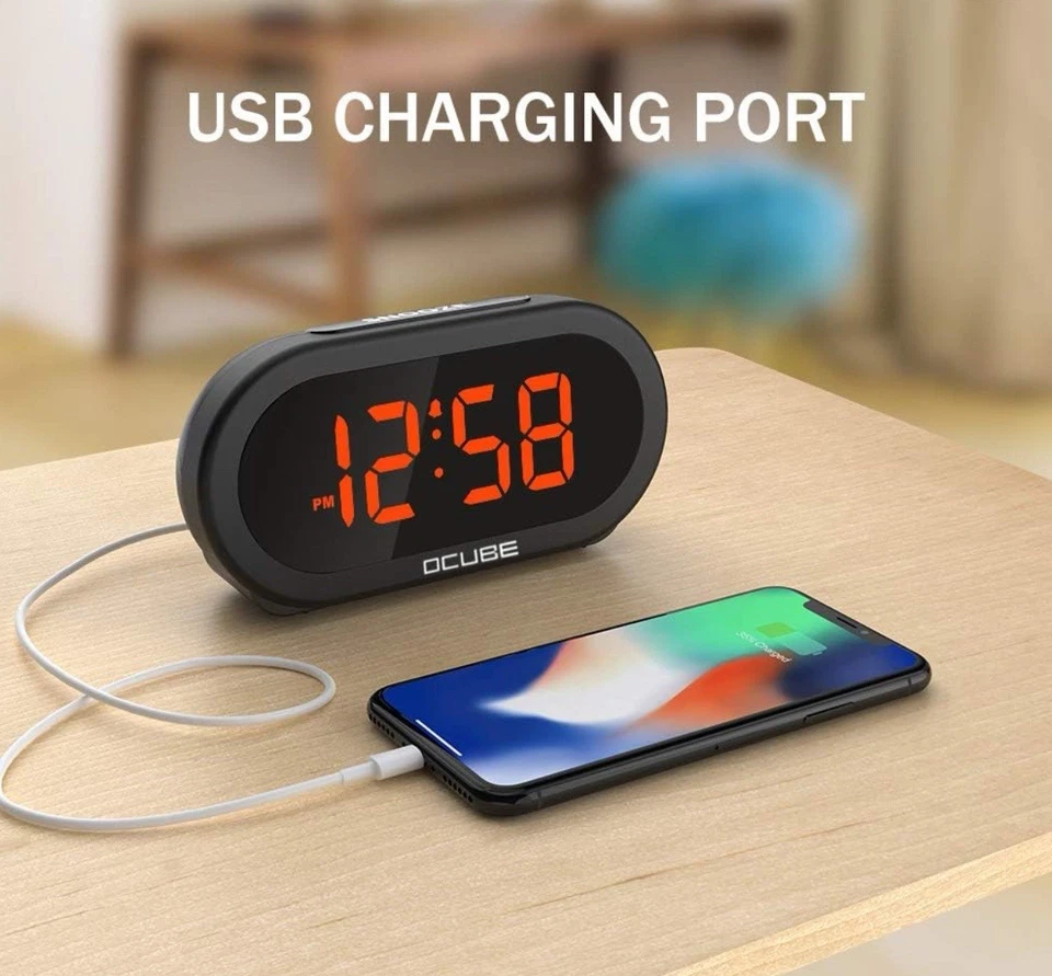 Digital Alarm Clock Large Display USB Charging Port Simple Bedside Office Home - Image 3 of 4