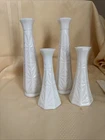 Vintage Hoosier White Milk Glass Starburst Bud Vases 9” (2)  6” (2)