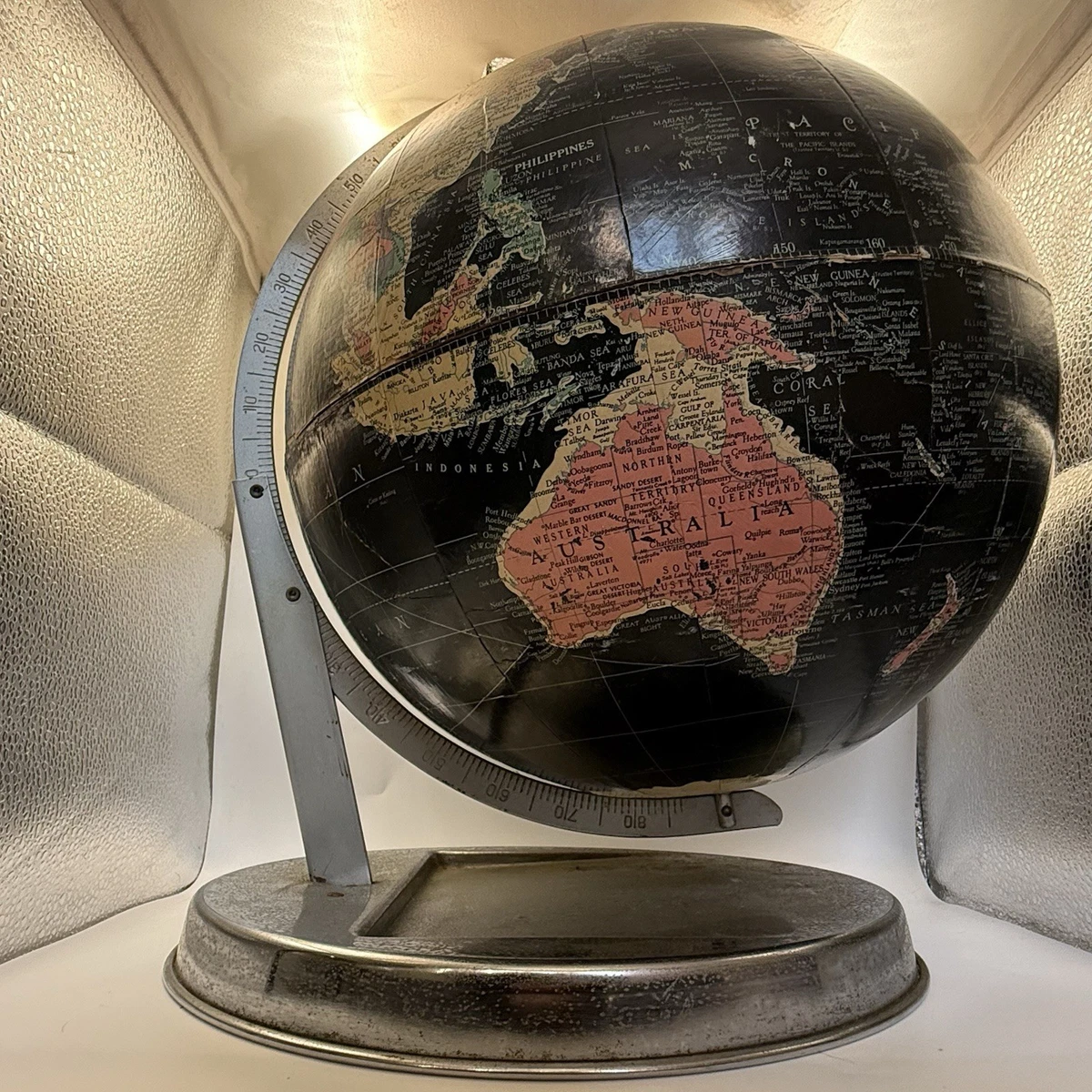 ANCIEN GLOBE TERRESTRE Métal Peint Pied ALU Marque TARIDE 1950 Collection D Imgx1200 8476