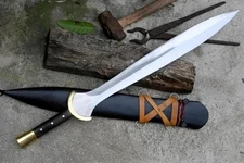 CUSTOM HANDMADE CARBON STEEL  BATTLE HUNTING SWORD WITH LEATHER SHEATH