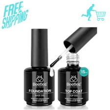 Beetles 2 Pcs 15ml No Wipe Gel Top Coat and Base Coat Set - Shine Finish and...