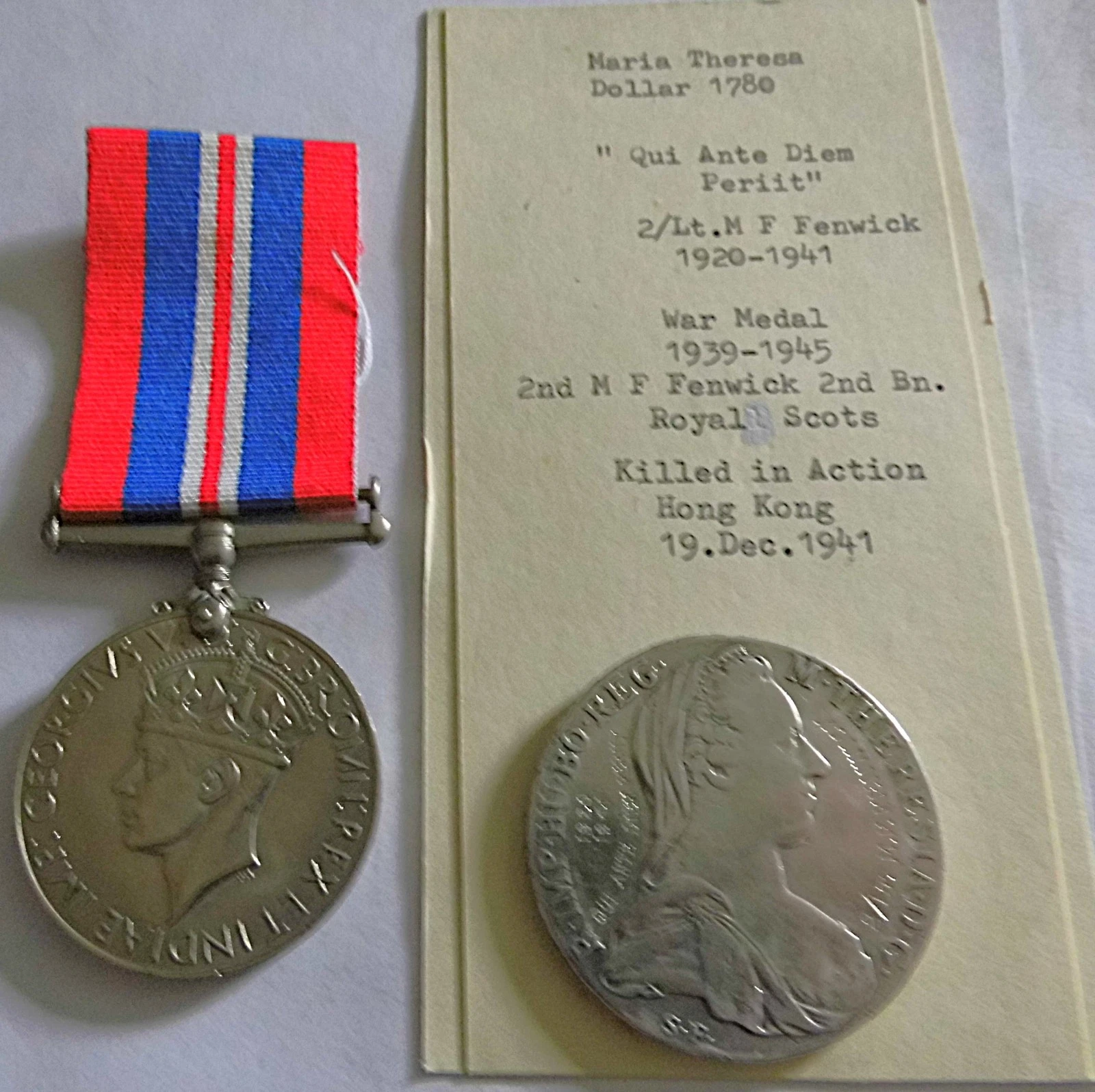 WW2 NAMED MEDALS OFFICER INFAMOUS HONG KONG CASUALTY 2 LIEUT FENWICK ROYAL SCOTS - Picture 1 of 10