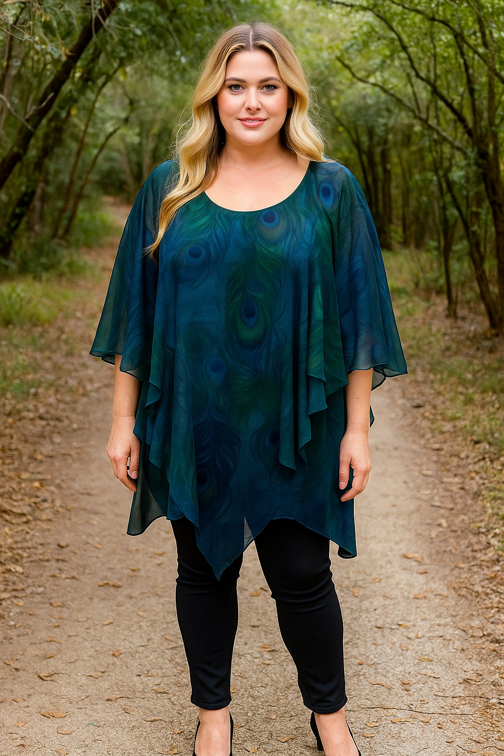 Indigo Soul Boho Peasant Sheer Lined Blouse Blue Floral 2XL Tunic Top Lagun Art