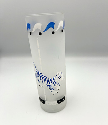 Vintage 1950s Libbey Frosted Carousel Merry Go Round Highball Glass Blue Tiger