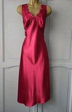 LADIES VTG ST MICHAEL D RED SILKY SATIN POLYESTER FULL SLIP SIZE 14