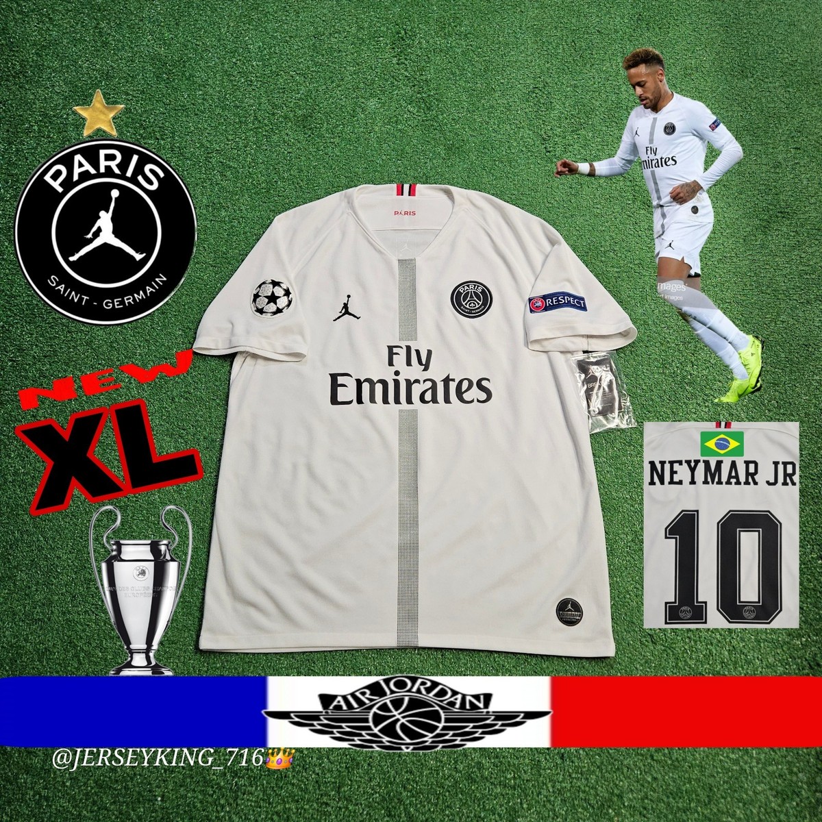 🔥🇫🇷 Jordan PSG Neymar Jr #10 18/19 Champions League Away