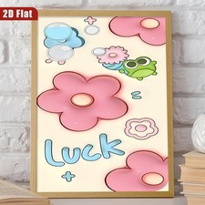 Lucky Cartoon Frog Floral Canvas Art Framed Charming Bedroom Wall Decor Gift