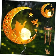 Solar Wind Chimes,Cat Gifts for Mom Moon Cat wind chime