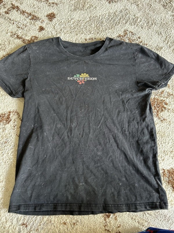Dutch Bros Womens S Black Graphic Print Logo Flower Short Sleeve Crew Neck Tee