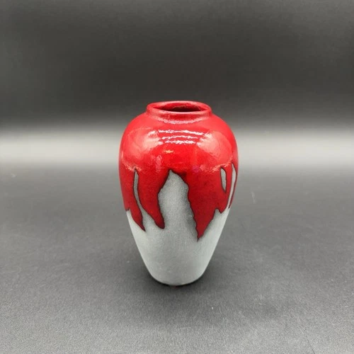 Vintage Frankoma Pottery Bud Vase Red Drip Glaze Studio Art Pottery 5.5" Texas