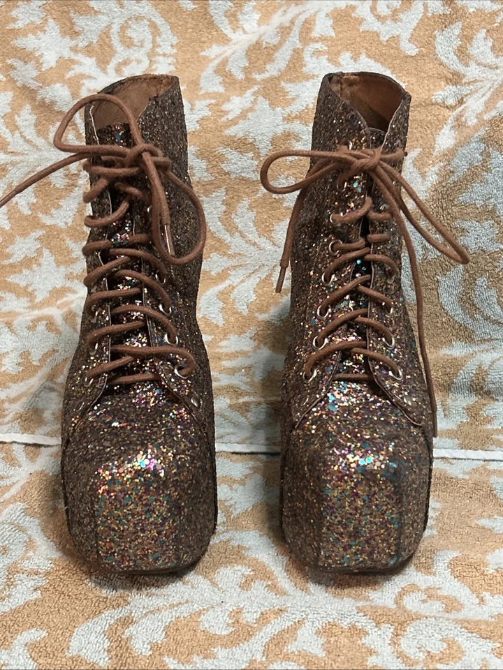 Jeffrey Campbell Women's 8M Multicolored Glitter Lace Up Lita Boots - Image 4 of 4