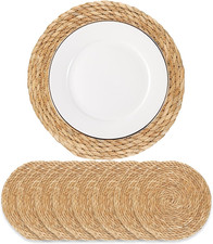 Round Woven Placemats - Boho Rattan Placemat Natural Water Hyacinth Placemats, F