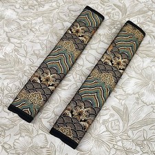 Embroidered Car Seat Belt Shoulder Pads Black Fabric Strap Cover Auto Interior 2
