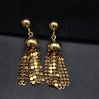 Gold Tone Mesh Clip On Earrings Dangle Vintage Costume Jewelry