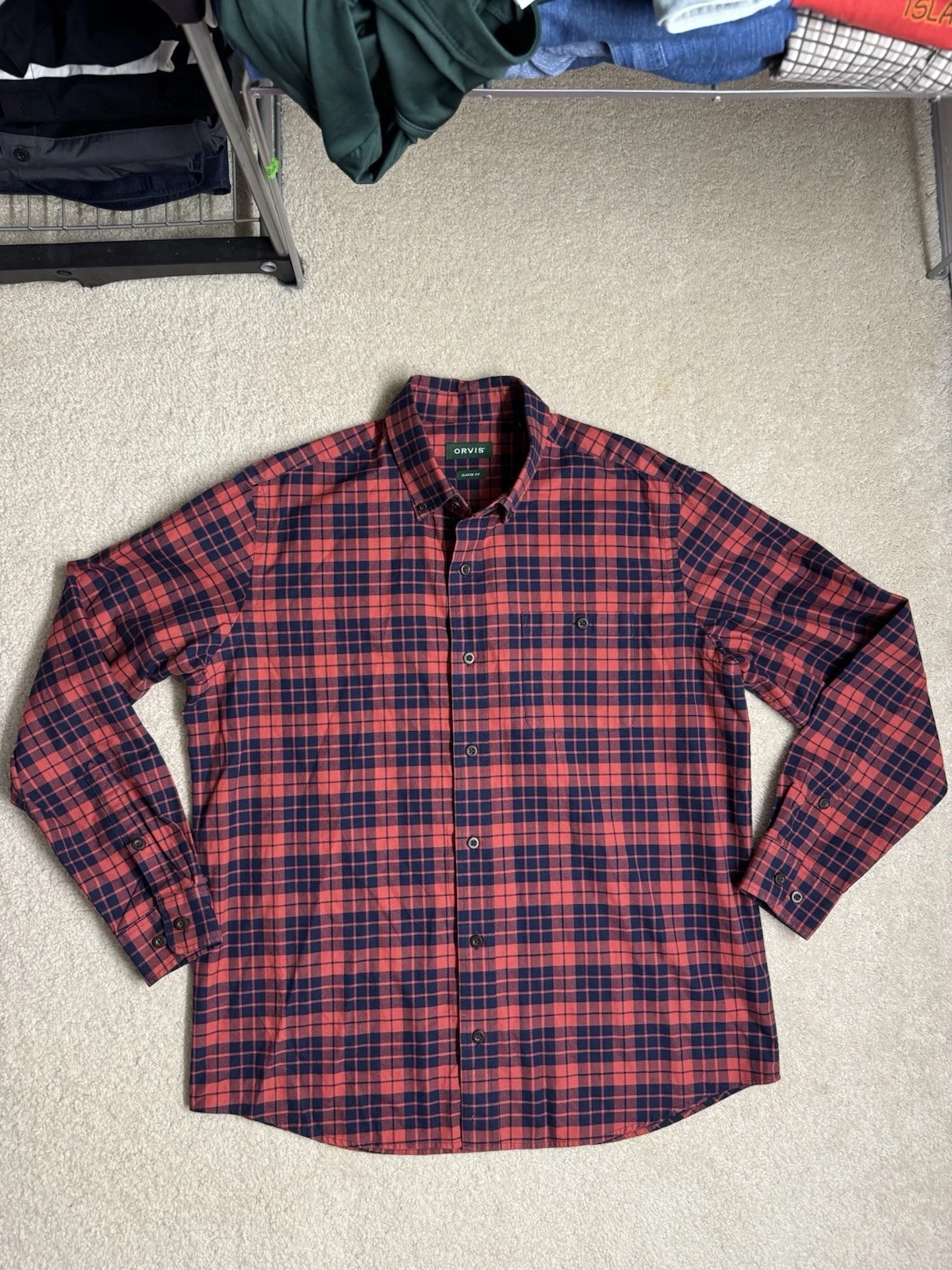 Orvis Signature Twill Shirt Mens Size Large Plaid Long Sleeve Button Up Outdoors