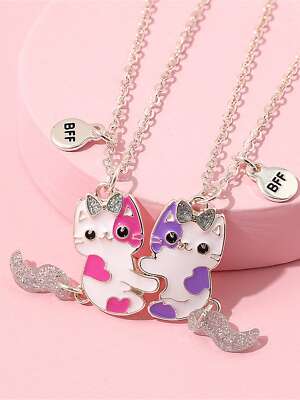 2pcs/set Cartoon Cat Pendant Friendship Necklaces Set For Best Friends
