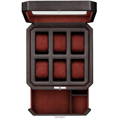 ROTHWELL Slot Leather Watch Box with Valet Drawer Luxury Watch