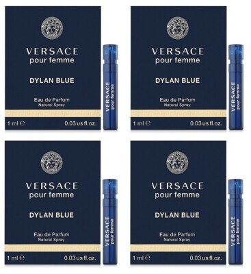 4 Vials Samples VERSACE DYLAN BLUE for Women 0.03 oz 1 ml Eau de Parfum Spray
