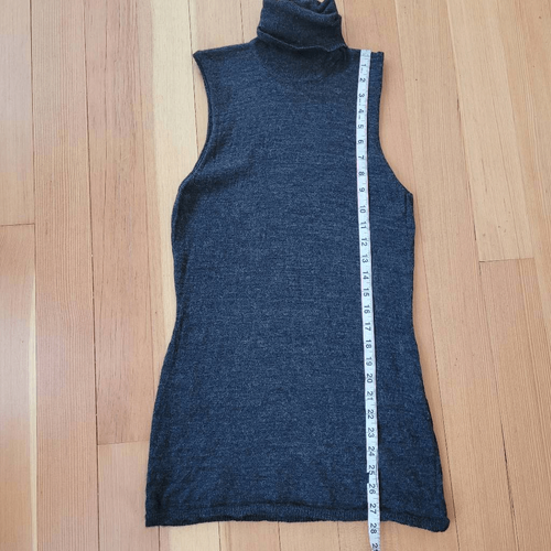 100% merino wool grey sleevless turtleneck sweater longer length lagenlook - Picture 4 of 7