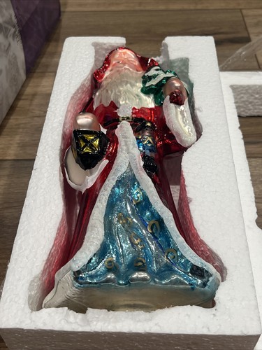 NEW In Box Santa 12" Tall Glass Holiday Decoration Tree Topper By PESCHKA - Picture 7 of 20
